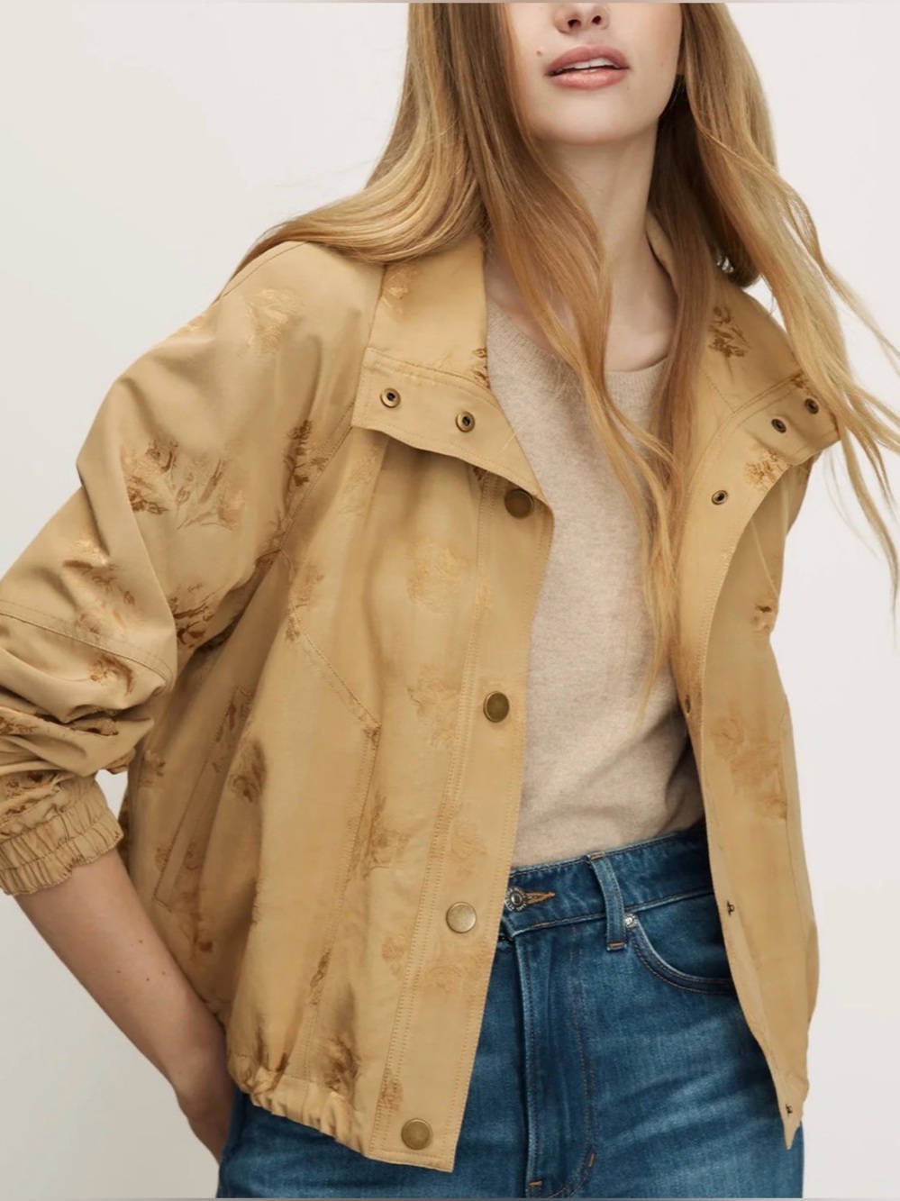 Veronica Beard Ainsworth Jacquard Jacket Tan Cotton Blend Floral XL Sand $698